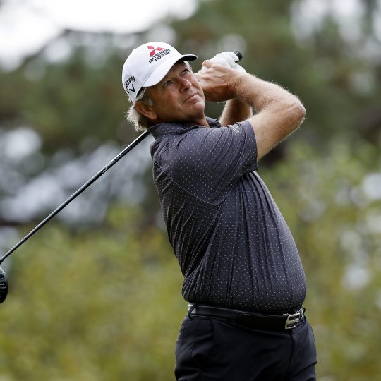 SAS Championship - Round Three CARY, NORTH CAROLINA - OCTOBER 15: Retief Goosen of South Africa hits a tee shot on the second hole during the third round of the SAS Championship at Prestonwood Country Club on October 15, 2023 in Cary, North Carolina. (Photo by Mike Mulholland/Getty Images)
