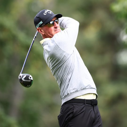 Rogers Charity Classic 2025 - Round One CALGARY, CANADA - AUGUST 15: David Duval of the United States hits his tee shot on the seventh hole during round one of the Rogers Charity Classic 2025 at Canyon Meadows Golf & CC on August 15, 2025 in Calgary, Alberta, Canada. (Photo by Vaughn Ridley/Getty Images)