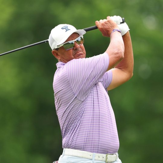 Kaulig Companies Championship 2025 - Round One AKRON, OHIO - JUNE 19: Tom Pernice Jr. of the United States plays his shot on the sixth hole during the first round of the Kaulig Companies Championship 2025 at Firestone Country Club on June 19, 2025 in Akron, Ohio. (Photo by David Berding/Getty Images)
