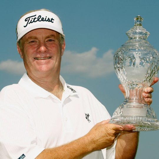 CARY, NC - SEPTEMBER 23:  Mark Wiebe holds the trophy after winning the Champions Tour SAS Championship at Prestonwood Country Club September 23, 2007 in Cary, North Carolina.  (Photo by Grant Halverson/Getty Images)