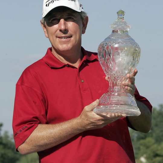 UNITED STATES - OCTOBER 02:  Hale Irwin holds the trophy after winning the 2005 SAS Championship with a 13-under-par 203 Sunday, Oct. 2, 2005, at Prestonwood Country Club in Cary, N.C.  (Photo by Grant Halverson/Getty Images)